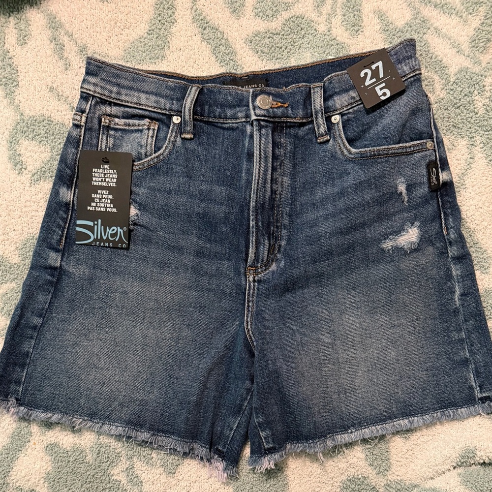 Silver Jeans Dark Blue Distressed Denim Cutoff Shorts